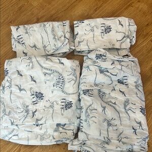 Pottery Barn Dinosaur Print Bedding Set - Blue and White